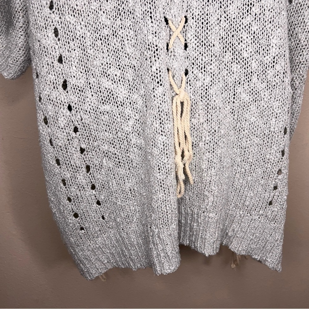 Small Easel Pastel Light Blue Knit Top Short Sleeve Strappy Accent Boho Bohemian - Picture 3 of 13